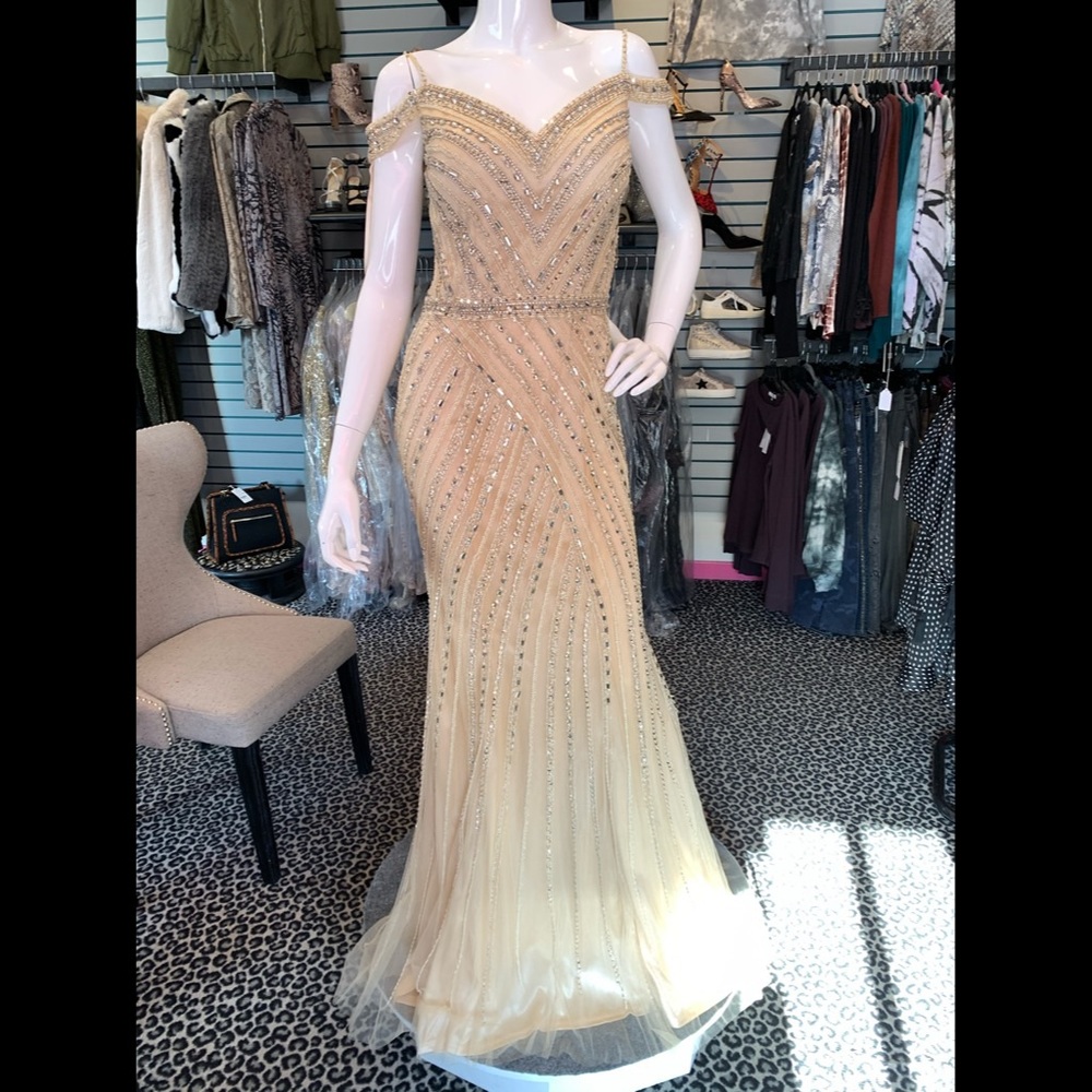 Champagne gold beaded sweetheart gown